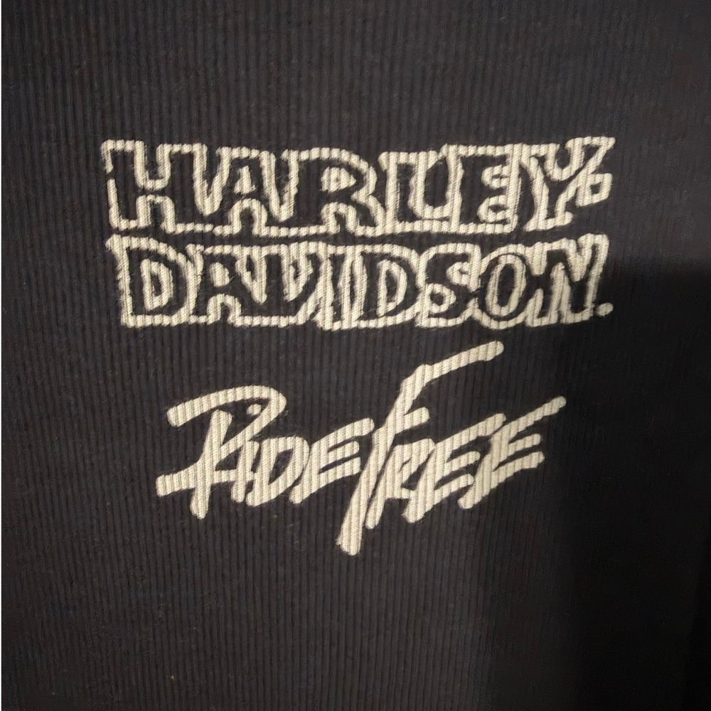 Harley Davidson Ride Free Ribbed Size L Tank Top Black Graphic Scoop Neck 0635 - Picture 4 of 5
